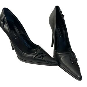 Casadei black leather heels size 10